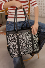 Strap  Canvas Tote Bag Black Floral