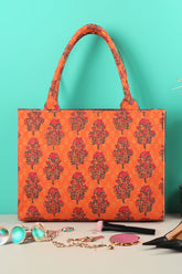 Canvas Tote Bag Orange Floral