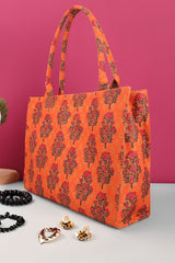 Canvas Tote Bag Orange Floral