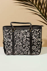 Strap Canvas Tote Bag Black Floral