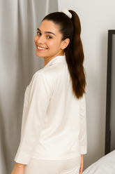 Silk Pajama Set With Scrunchie - White