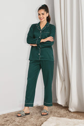 Silk Pajama Suit With Scrunchie - Green