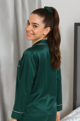 Florea Silk Pajama Suit With Scrunchie - Green