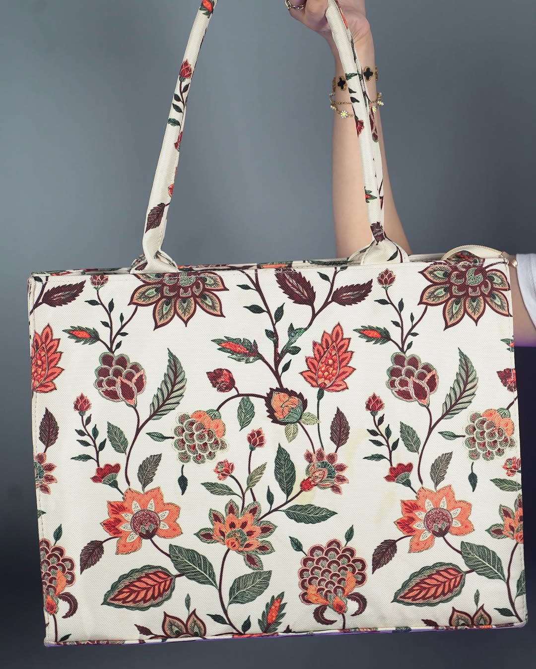 Canvas Tote Bags Beige Multiflower