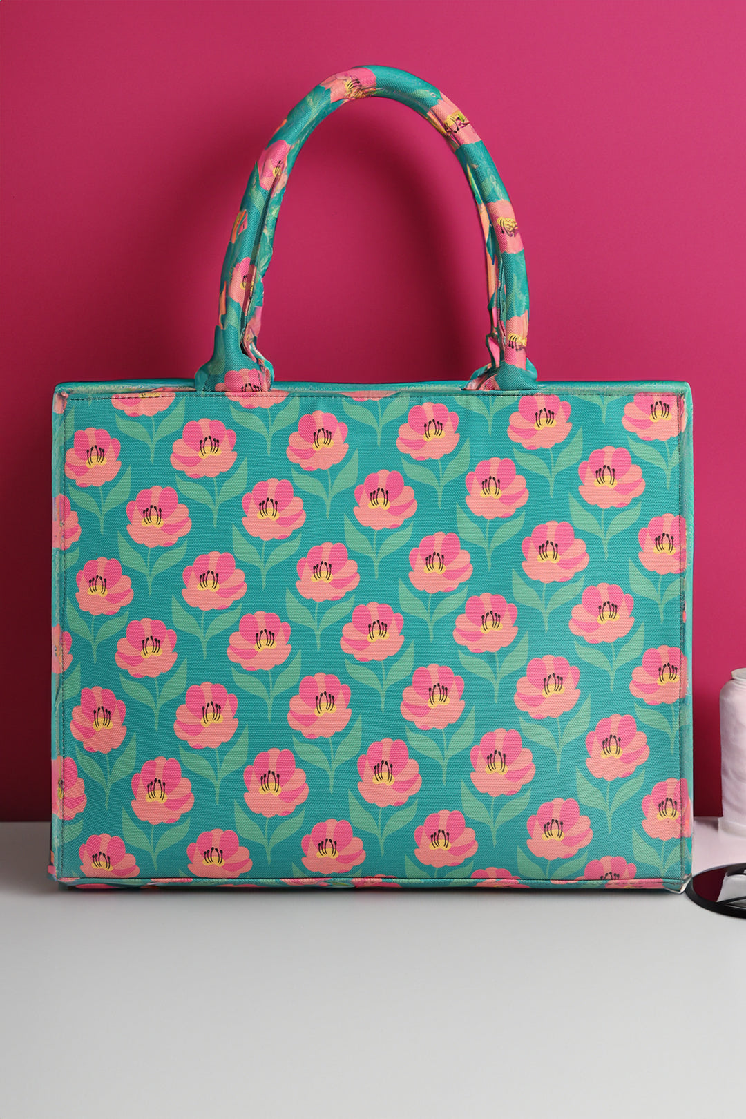 Canvas Tote Bag Green Rose