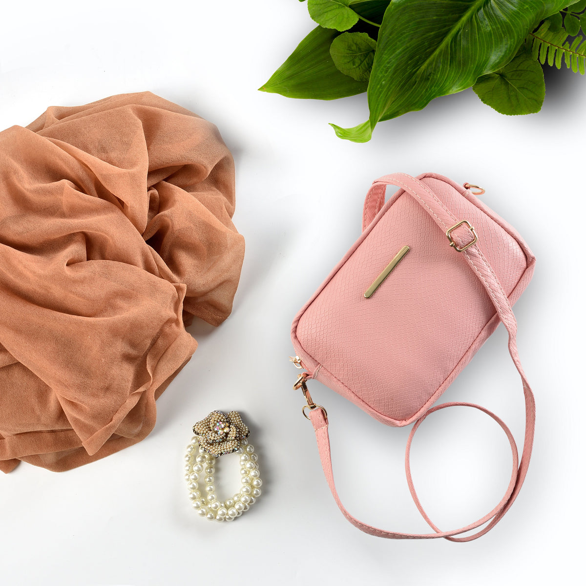 Mini Snakeskin Square Bag - Pink