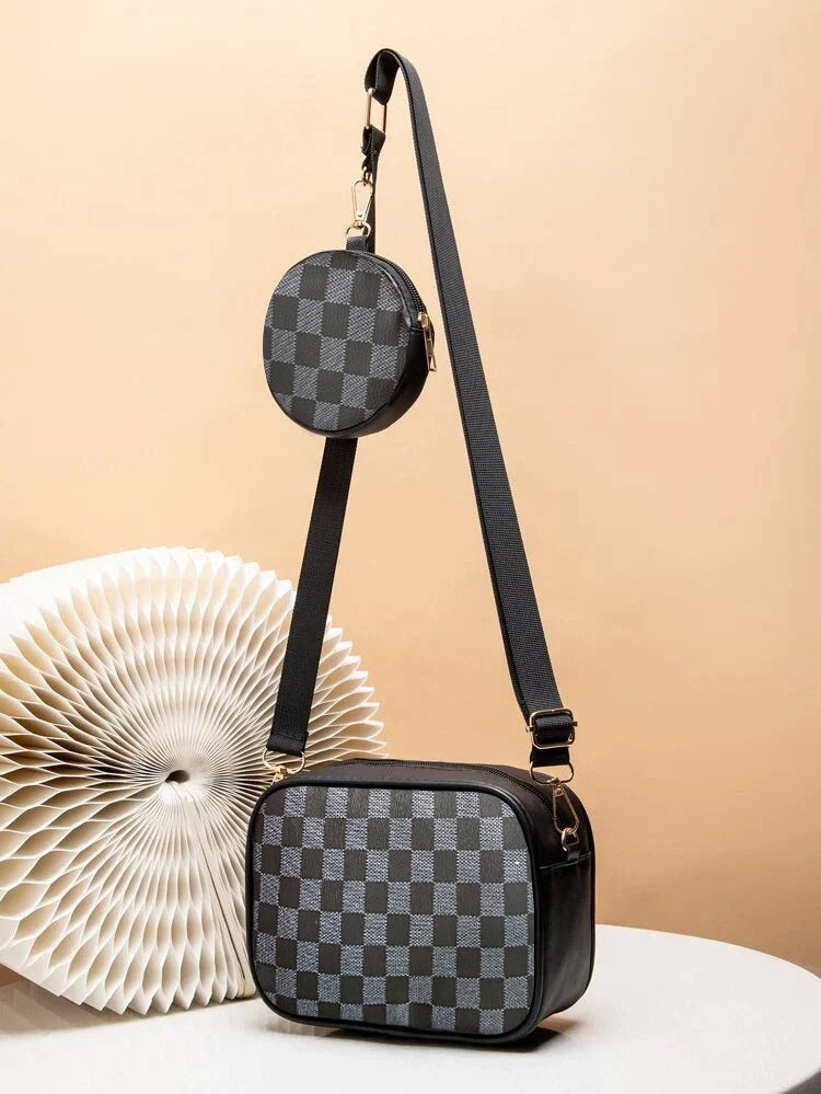 Checkered Coin Crossbody Bag ~ Black