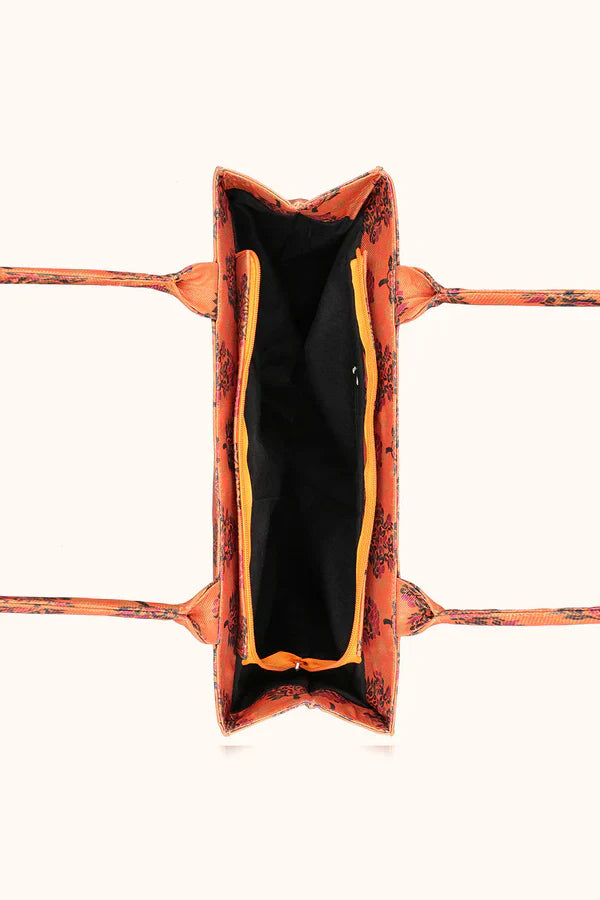 Canvas Tote Bag Orange Floral